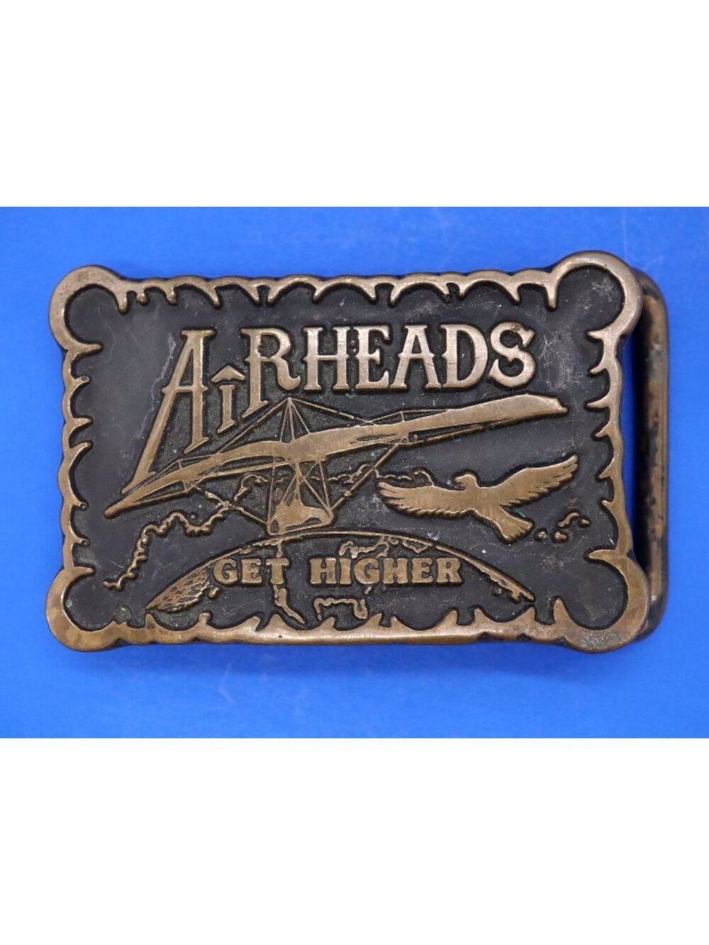 Vintage Hang Glider Belt Buckle "Airheads Get Higher" Novelty Aviation